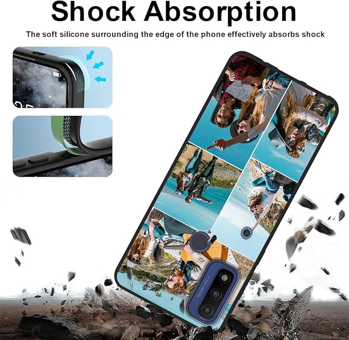 Styletify Customized Photo Case for Motorola Moto G Pure 6.5 inch, Personalized Collage Design Phone Cover, Custom Picture Black Silicone Soft Slim Rubber Case, Gift for Couple Lover Bestie