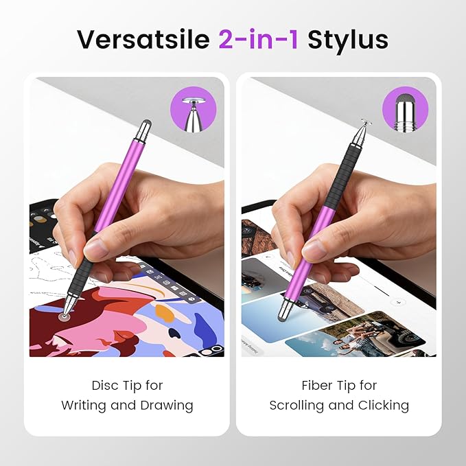 MEKO 6 Pcs Stylus Pen for Touchscreen, 2-in-1 High Sensitivity & Precision for Switch, iPad/iPhone/Samsung/Android Phones & Tablets, Skylight & More, All Touch Screen Devicess (Purple)