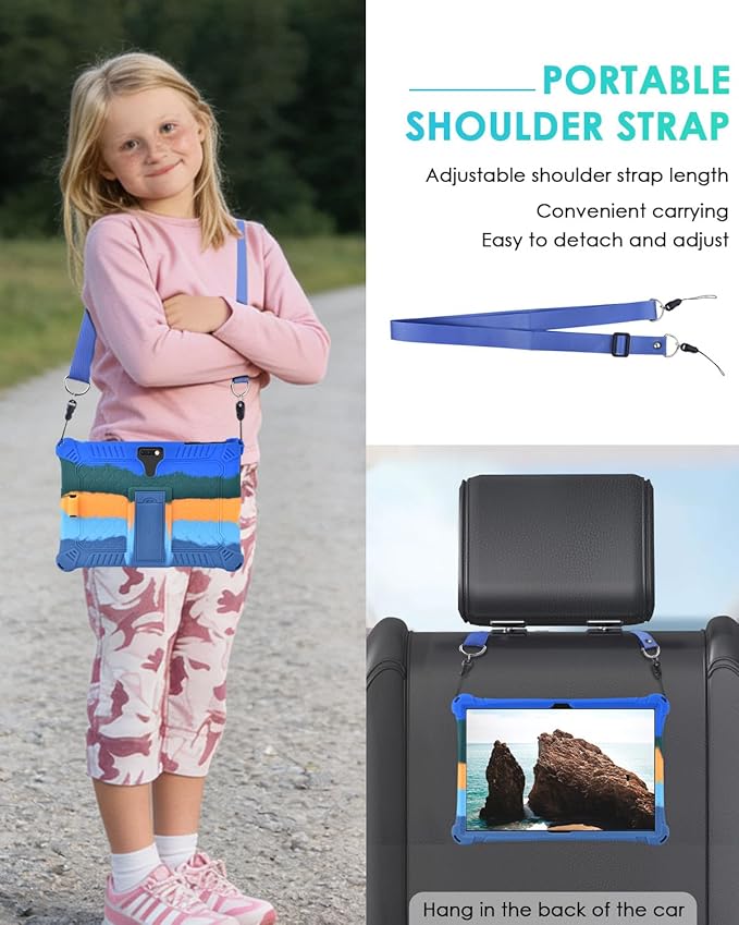 DETUOSI 10.1 inch Tablet Case Compatible with Feonal 10", ANTEMPER Touch 10.1, Gowin Touch 10.1, WECOOL WM1001R 10 inch, Soft Silicone Lightweight Case with Stylus Pen & Strap, Dazzling Dark Blue