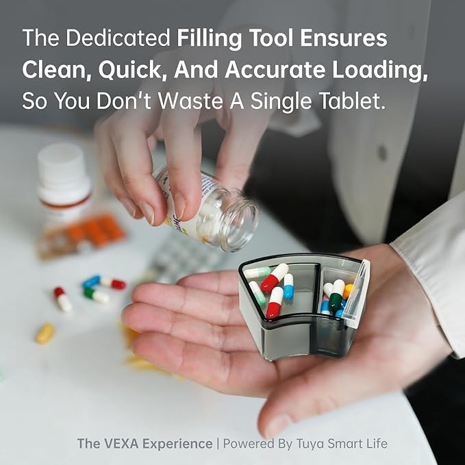 VEXA VitaMate Pro 21 WiFi Smart Pill Dispenser with Exclusive Self-Developed App, Automatic Rotating & Rising Containers, Remote Caregiver Alerts, Sound/Light Reminders for Meds & Supplements