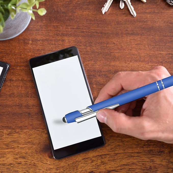 24 Pcs Blue Ink Ballpoint Pen with Stylus Tip 2 in 1 Ballpoint Pen 1.0 mm Blue Ink Metal Stylus Pen for Touch Screens Coworkers, Family, Colleagues, Office (Treasure Navy)