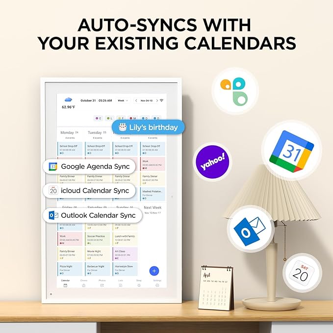 15.6 Inch Smart Digital Calendar, Wall Electronic Calendar, 1920 * 1080 IPS Full HD Touch Screen Display for Family Meal Planner Support - Streamline Household Organization, Gifts for Women, Mom
