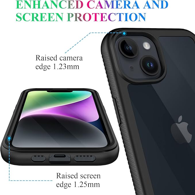 wahhle Compatible with iPhone 13 Case, iPhone 14 Case, Full Body Shockproof Protection Built-in Touch Sensitive Anti-Scratch Screen Protector Soft Edge Slim Cover for 14/13 6.1 Inch, Black/Clear