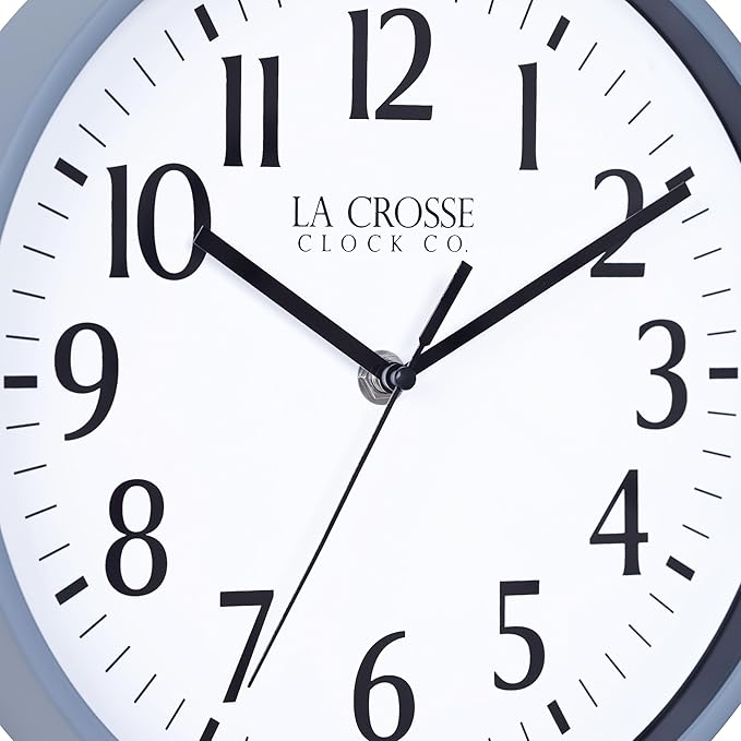 La Crosse Clock 404-3025GB 10 Inch Gray Blue Basics Analog Quartz Wall Clock