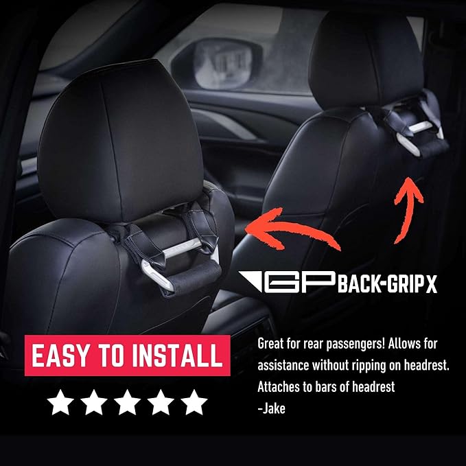 GPCA BackGrip X Heavy-Duty Headrest Grab Handle for Lifted Trucks & Jeeps, Rear Seat Entry Assist for Seniors & Kids, Fits Vehicles with Pole-Style Headrests (Up to 16mm), Easy Install (2PC- White)