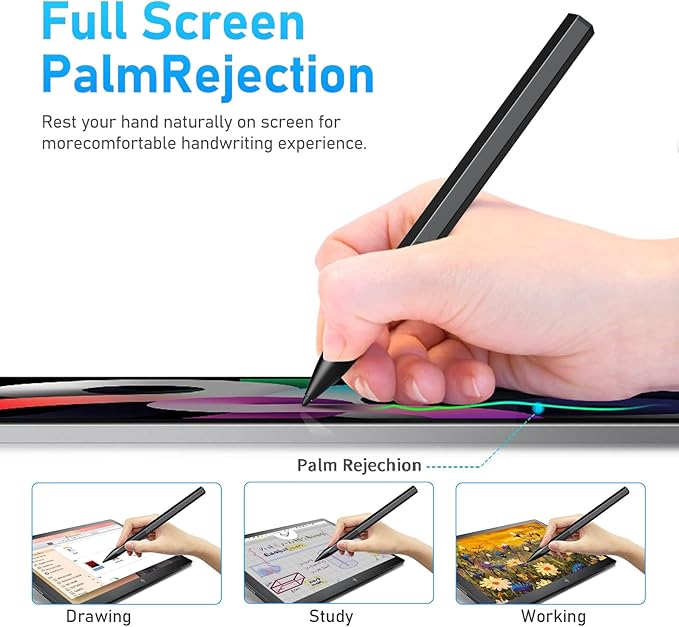 Stylus Pen for HP Envy X360 Pavilion X360 Specter X360 Spectre X2 Envy X2 Rechargeable MPP 2.0 Tilt Active Pen with 4096 Pressure Sensitivity, Palm Rejection, Hexagonal Pen Body Design, Black