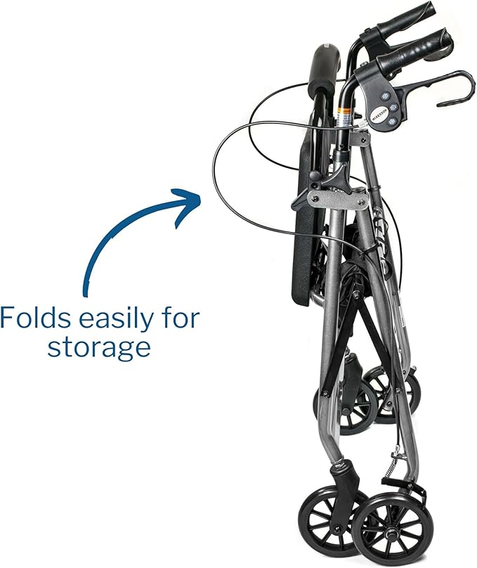 McKesson Rollator Walker with Seat and Wheels, Lightweight, Aluminum, 300 lbs Weight Capacity, Silver, 1 Count