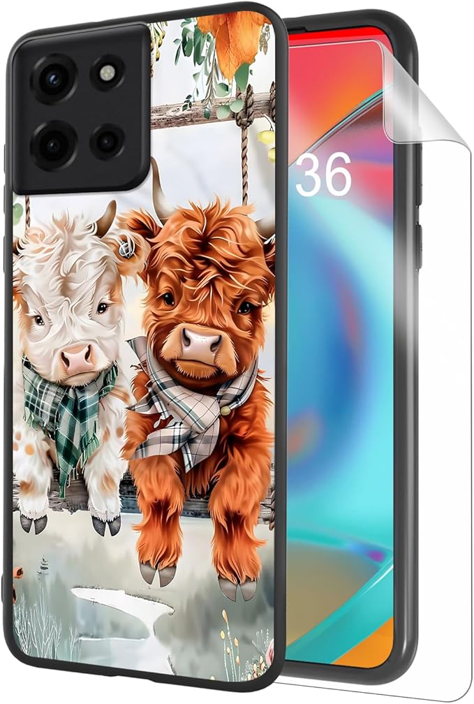 for Moto G 5G 2025 Phone Case, Soft TPU Shockproof Full Body Protection Cover 6.7" for Moto G 5G 2025, Lightweight Compatible Wireless Charging, Cute Highland Cows