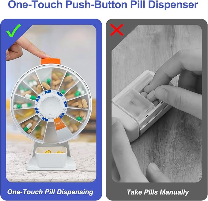 Cruxer Large Capacity Pill Dispenser with Easy Push-Button Dispensing Design,7 Day 2 Times a Day & 14 Day Pill Organizer,Wall-Mounted & Standing Use,Weekly Pill Box for Vitamins & Fish Oil & Medicine