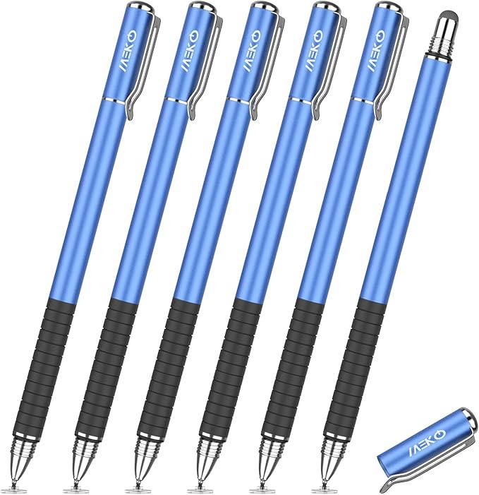 MEKO 6 Pcs Stylus Pen for Touchscreen, 2-in-1 High Sensitivity & Precision for Switch, iPad/iPhone/Samsung/Android Phones & Tablets, Skylight & More, All Touch Screen Devicess (Blue)