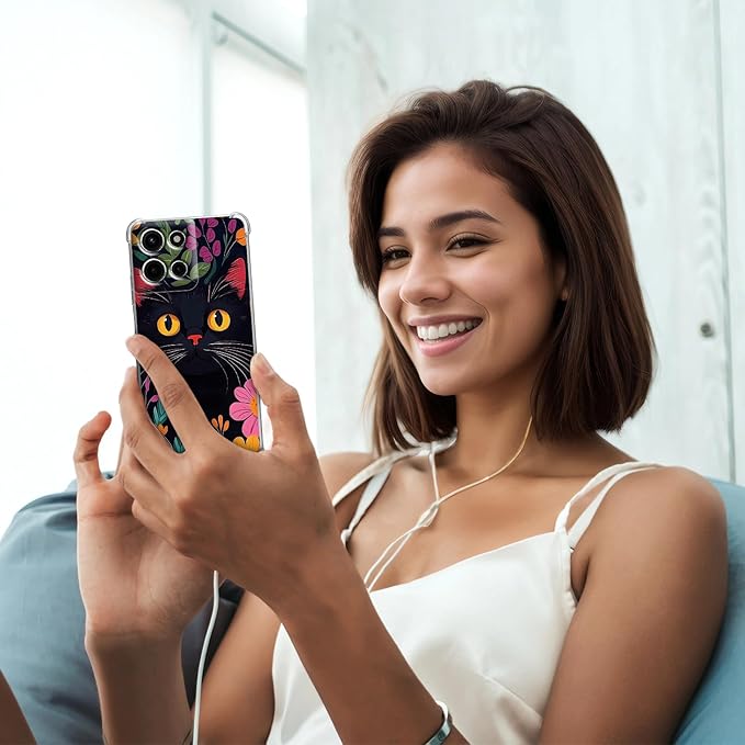 for Moto G Stylus 5G 2025 Clear Phone Case, Lightweight Transparent TPU, Shockproof Four Corner Anti-Fall Case 6.8" for Moto G Stylus 5G 2025 with Screen Protector, Flower Cute Cat