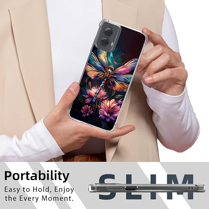 for Motorola G Power 5G 2024 Clear Phone Case, Lightweight Transparent TPU, Colorful Dragonfly Shockproof Four Corner Anti-Fall Case 6.7" for Moto G Power 5G, Screen Protector Film