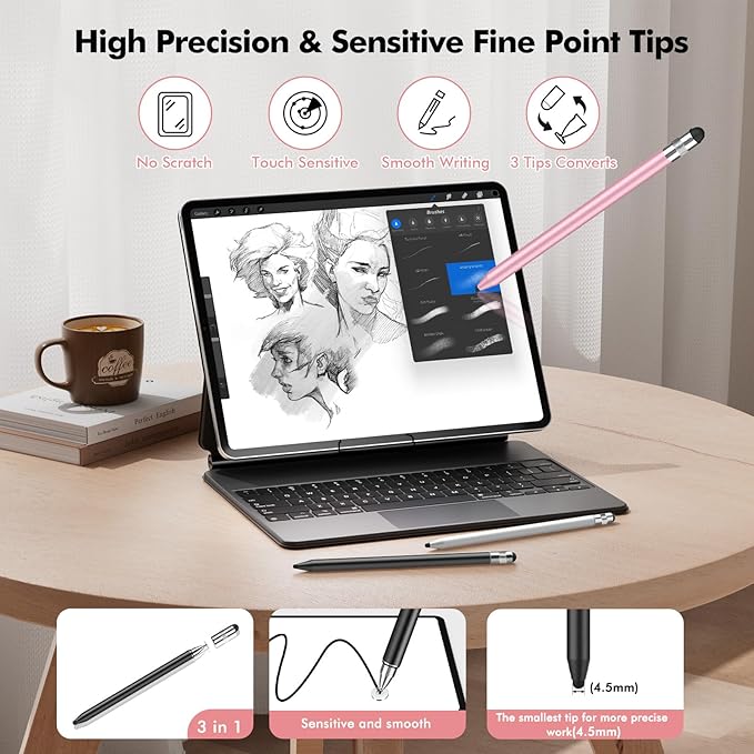 Stylus Pen for Touchscreen, 3-in-1 Rubber Disc Stylus, High Sensitivity and Precision, Universal Stylus Pen Compatible for Ipad,iPhone Android Kindle All Capacitive Tablets