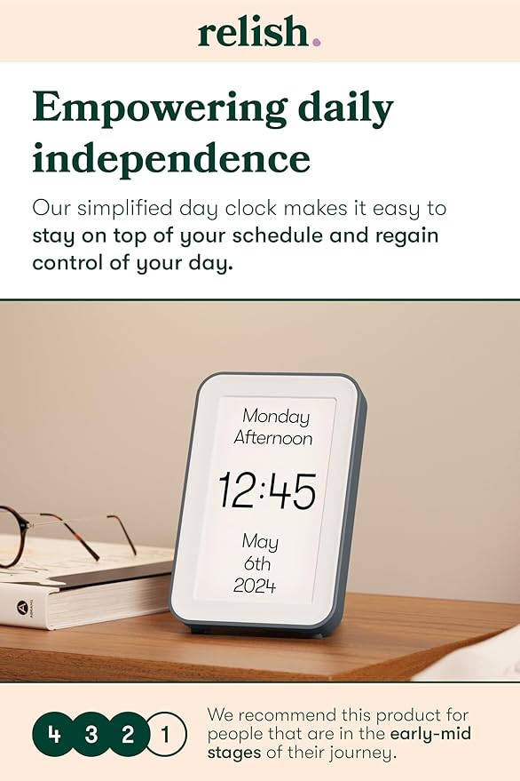 Relish Day Connect – Dementia Clock, HD Large Screen Digital Calendar Clock for Seniors and People with Memory Loss with Large Number, Day, Date and Time