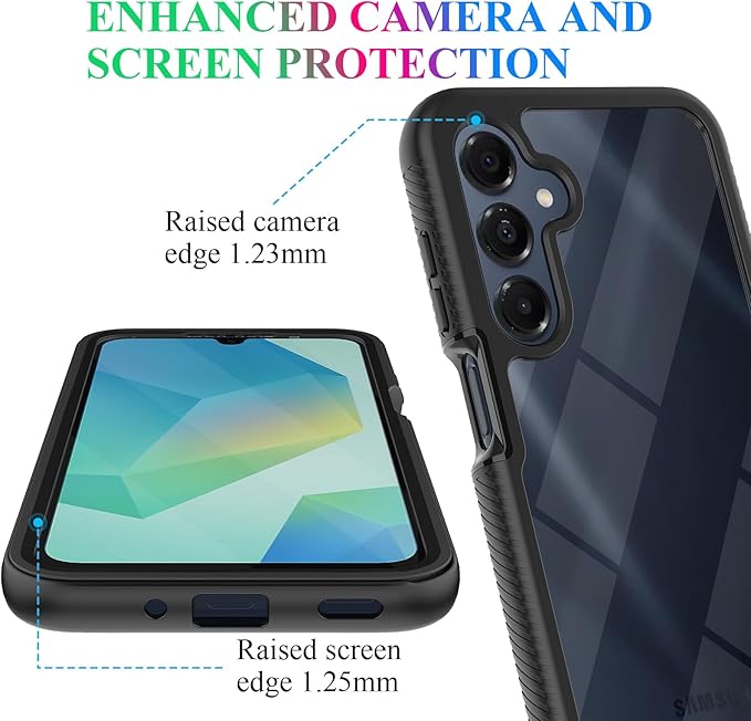 wahhle Compatible with Samsung Galaxy A16 5G Case, Built in Screen Protector Full Body Shockproof Slim Fit Bumper Protective Phone Cover for A16 4G/5G Men Women-Black/Clear