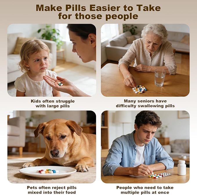 Small Portable Pill Crusher Grinder to Fine Powder for Elderly - Crushes Multiple Pills, Small and Large Medication and Vitamin Tablets - Great for Feeding Tube, Kids, Pets - Ideal for Travel