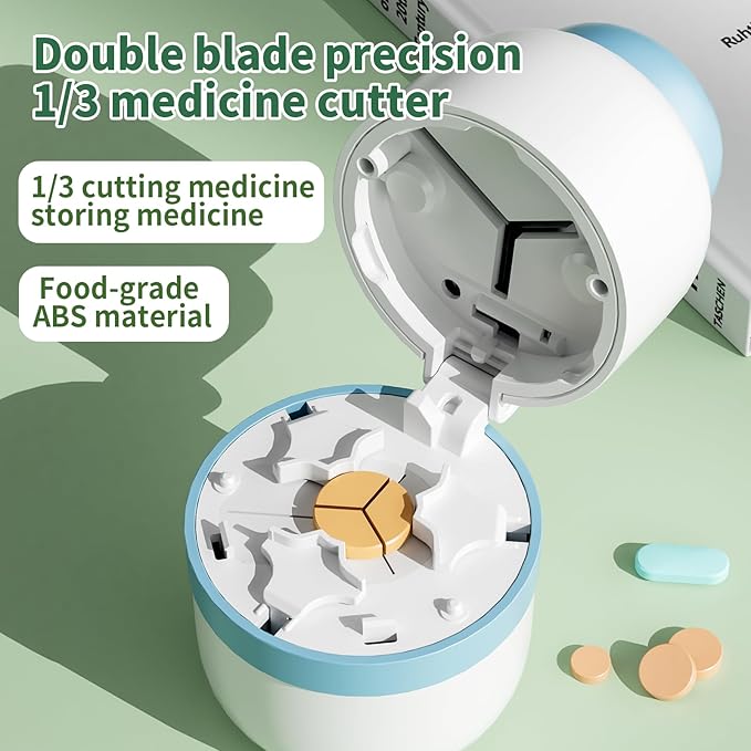 Pill Cutter - Pill Splitter for Small Pills with Stainless Steel Blade in one Third/Fourth, Suitable for Cuting Vitamins, Tablets (1-3 Blue New)