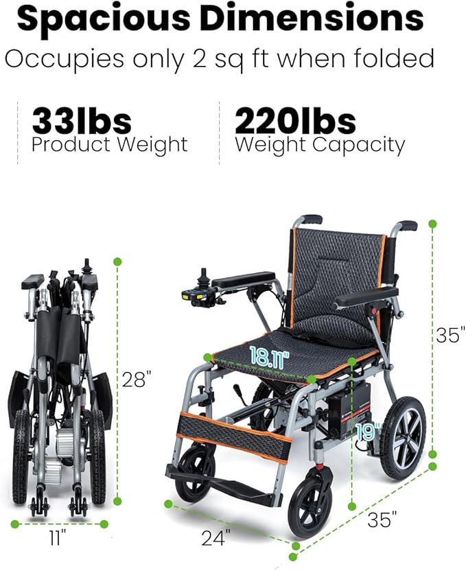 33lbs Lightweight Electric Wheelchair, Foldable Electric Wheelchairs for Adults, All Terrain Motorized Wheelchair Mobility Scooters for Adults, Airline Approval