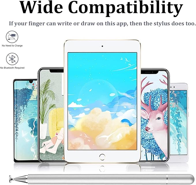 Stylus Compatible with Samsung Galaxy A25 5G/A15 5G Phones - Touch Screen Pen Fiber Tip Aluminum Lightweight Silver Color