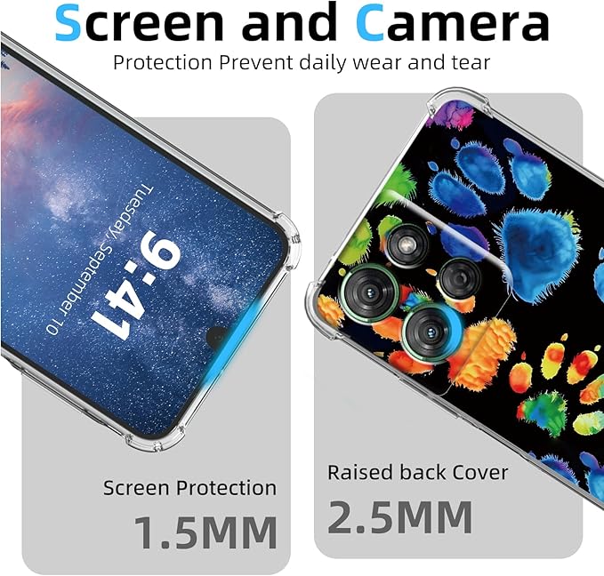 for Moto G Power 5G 2025 Clear Phone Case, Lightweight Transparent TPU, Shockproof Four Corner Anti-Fall Case 6.6" for Moto G Power 5G 2025 with Screen Protector, Colorful Paws