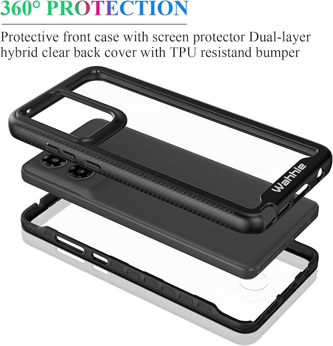 wahhle Compatible with Moto G Stylus 5G 2024 Case, Built in Screen Protector Full Body Shockproof Slim Fit Bumper Protective Phone Cover for Motorola G Stylus 5G 2024 Men Women-Black/Clear