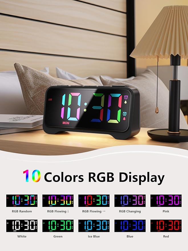 Mesqool Super Loud Alarm Clock for Bedrooms,Weekend/Weekday Mode, Dimmer, Snooze, 12/24H, DST, Battery Backup for Heavy Sleepers, Adults (Black)