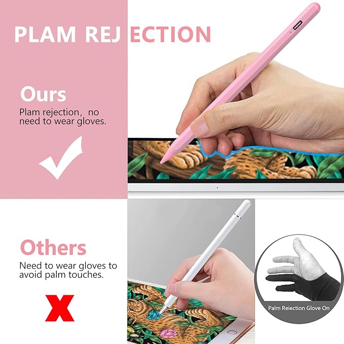 Stylus Pen for iPad 2018-2023 with Palm Rejection, Active Pencil for iPad 10th/9th/8th/7th/6th Generation, for iPad Pro 11/12.9 inch, for iPad Air 5th/4th/3th Gen, for iPad mini 6th/5th Gen (Pink)