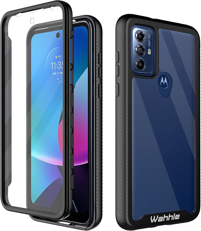 Wahhle Compatible with Moto G Play 2023, G Power 2022, G Pure Case - Full Body Screen Protector, Shockproof Slim Fit Bumper Phone Cover - Black/Clear