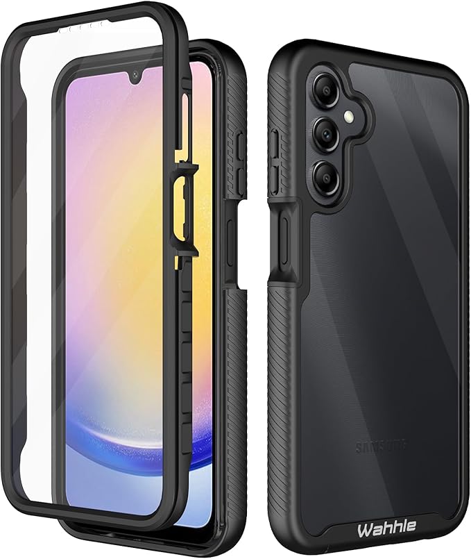 wahhle Compatible with Samsung Galaxy A25 5G Case, Built in Screen Protector Full Body Shockproof Slim Fit Bumper Protective Phone Cover for Samsung A25 4G/5G Men Women-Black/Clear