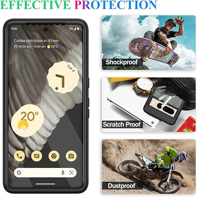 wahhle Compatible with Google Pixel 7 Pro Case, Built in Screen Protector Full Body Shockproof Slim Fit Bumper Protective Phone Cover Men Women-Black/Clear