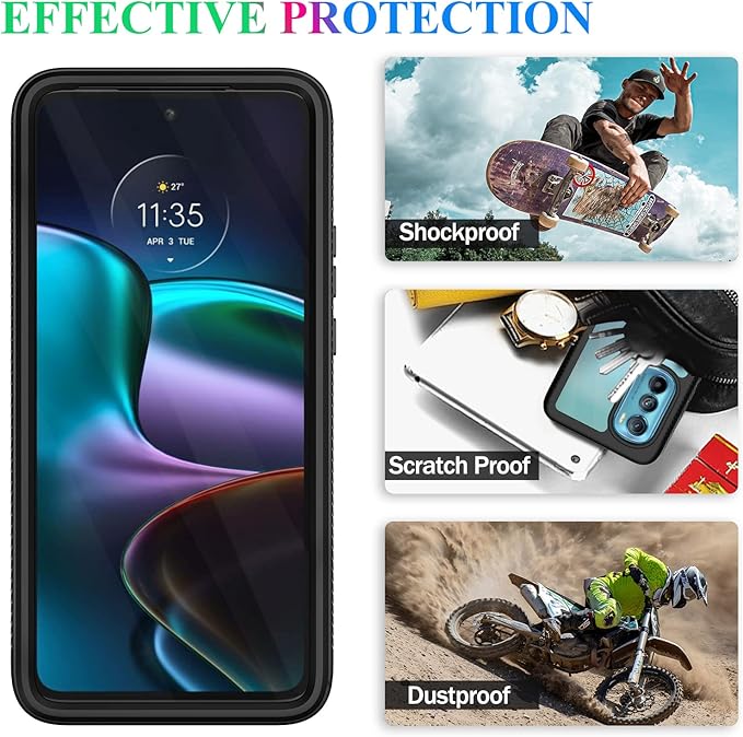 wahhle Compatible with Motorola Edge 2022 Case, Built in Screen Protector Full Body Shockproof Slim Fit Bumper Protective Phone Cover for Edge 5G UW 2022 Men Women-Black/Clear [Not for Edge Plus]