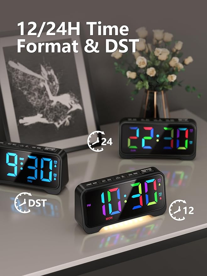 Mesqool Super Loud Alarm Clock for Bedrooms,Weekend/Weekday Mode, Dimmer, Snooze, 12/24H, DST, Battery Backup for Heavy Sleepers, Adults (Black)