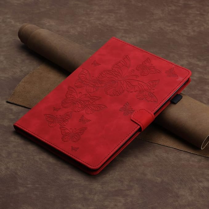 Dteck for Galaxy Tab S6 Lite (10.4") Tablet Case 2024/2022/2020 (SM-P620/P610), PU Leather Slim Folio Case with Auto Sleep Wake/Adjustable Stand, Lightweight Cute Butterfly Cover with Stylus (Red)
