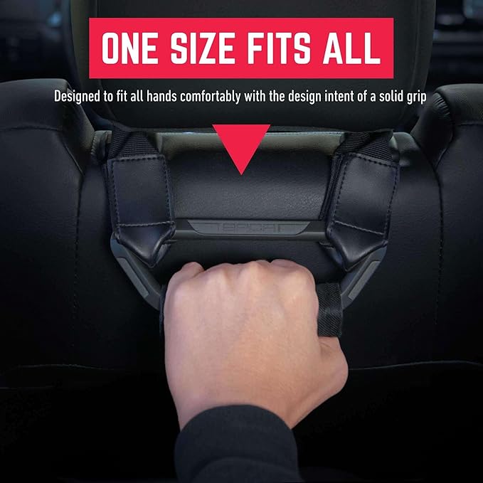 GPCA BackGrip X Heavy-Duty Headrest Grab Handle for Lifted Trucks & Jeeps, Rear Seat Entry Assist for Seniors & Kids Fits Vehicles with Pole-Style Headrests (Up to 16mm) Easy Install (2PC-Jet Black)