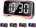 Mesqool Pink Digital Alarm Clock for Girls & Teens – Super Loud Alarm for Heavy Sleepers, RGB Display, Dual Alarm with Snooze, USB Charger, Night Light, Battery Backup, Plug-in Powered