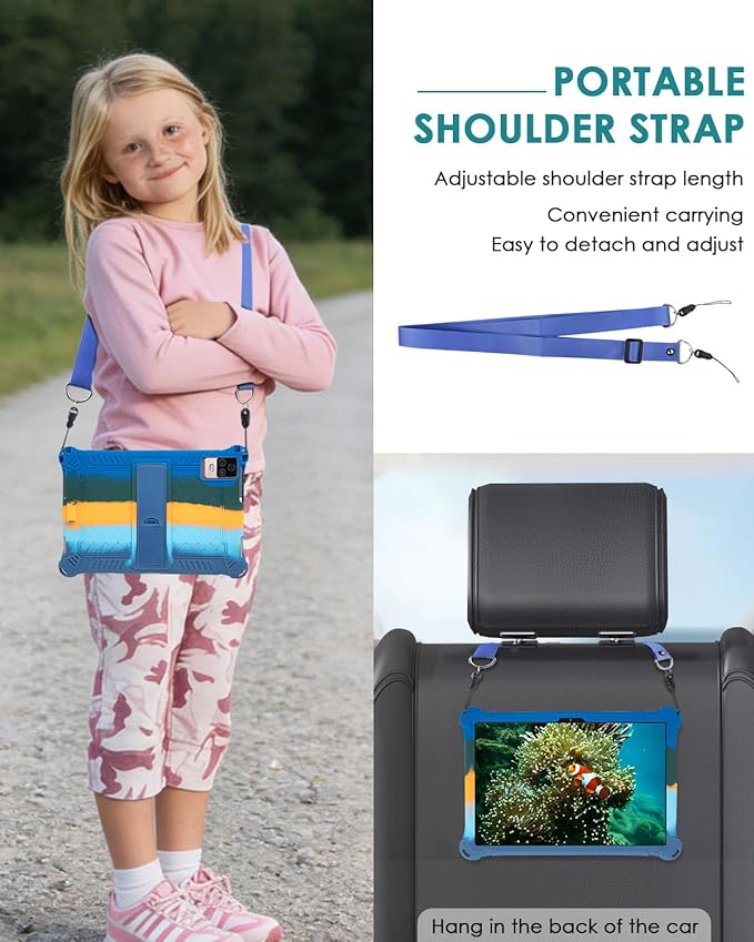 DETUOSI Silicone Case for Okaysea 10.1 inch Tablet with Stylus Pen & Shoulder Strap, Multi-Angle Stand Case, Soft Lightweight Cover for QunyiCO 10.1, Moderness MB1001 10.1, Dazzling Dark Blue