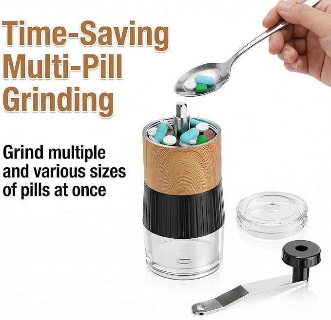 Small Portable Pill Crusher Grinder with Ergonomic Crank Handle for Seniors and Pets