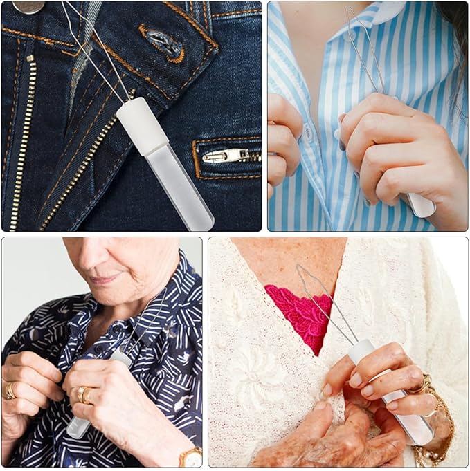 2pcs Button Assist Tool and Simple Zipper Puller, Manual Dressing Aid with Foldable Button Hook for Coat Buttoning and Zipper Pulling, Portable Dressing Assistance for Arthritis