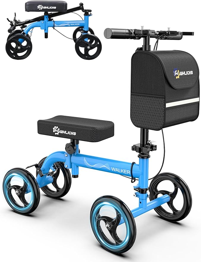 WHLICKS Premium Knee Scooter for Adults for Foot Surgery, Foldable & Steerable Knee Walker with Dual Brakes, Medical Knee Scooter for Broken Foot Injured, Lightweight Leg Scooter for Broken Ankle