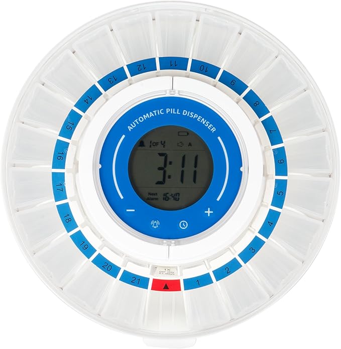 LiveFine Smart Pill Dispenser with WiFi & App, Removable Cups, 21 Compartments, 9 Dosage Rings, Alarm Reminder, LCD Display, Sound & Light Alerts for Vitamins, Supplements, Medications & Seniors
