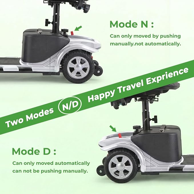 Mobility Scooter for Adults, 4 Wheels Lightweight Scooter, Foldable Mobility Scooter Long Range for Travel, Adults, Elderly, Supports 300 lbs, Powered Wheelchair with Charger & Basket (Silver Silver)