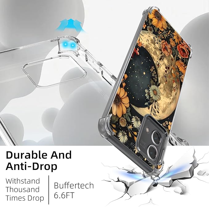 for Motorola G Stylus 5G 2023 Clear Phone Case, Lightweight Transparent TPU, Floral Moon Shockproof Four Corner Anti-Fall Case 6.6" for Moto G Stylus 5G 2023, Screen Protector Film