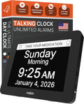 Robin Day Clock 2026 for Seniors, 8" Large Digital Calendar Dementia Clock with Talking Function, Alarms, Easy-to-Read Display for Elderly, Day Date Time, Medication Reminder, DST, Black