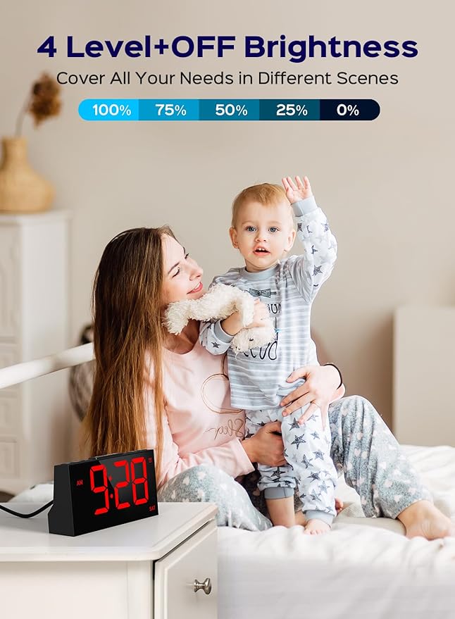 GOLOZA Digital Alarm Clocks for Bedrooms, Digital Clock with 4 Level Brightness +Off, Dual Customizable Alarms, USB Port, Power-Off Memory, Snooze, DST, 12/24H, Desk Clock for Kids Adults Elderly