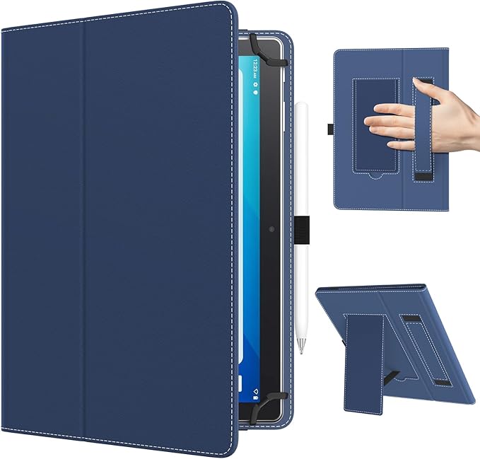 TiMOVO Universal Case for 10.1 Inch Android Tablet with Pen Loop, Lightweight Folding Stand Cover with Hand Strap for All 9.6"-11" Touchscreen Tablet, Navy Blue
