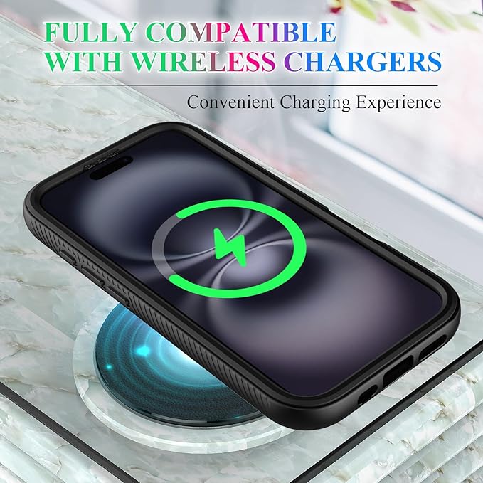 wahhle Compatible with iPhone 16 Plus Case, Magnetic Built in Screen Protector Full Body Shockproof Slim Fit Bumper Protective Phone Cover 6.7'' Men Women-Black/Clear