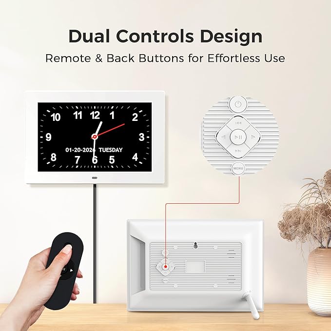 10.1'' Digital Clock With Date And Time, Dementia Clock, Large Display Alarm Clock For Seniors, 10Reminders, 6Alarms, Auto-Dimming, Auto DST, Remote Control, Gifts For People With Dementia, White
