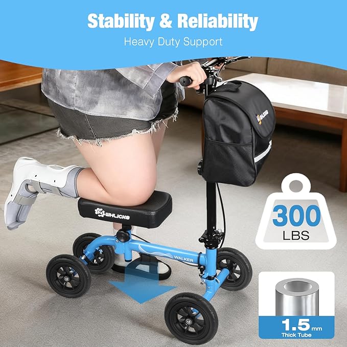 WHLICKS All Terrain Knee Scooter for Adults for Foot Surgery, Foldable & Steerable Knee Walker with PU Wheels, Medical Knee Scooter for Broken Foot Injured, Lightweight Leg Scooter for Broken Ankle