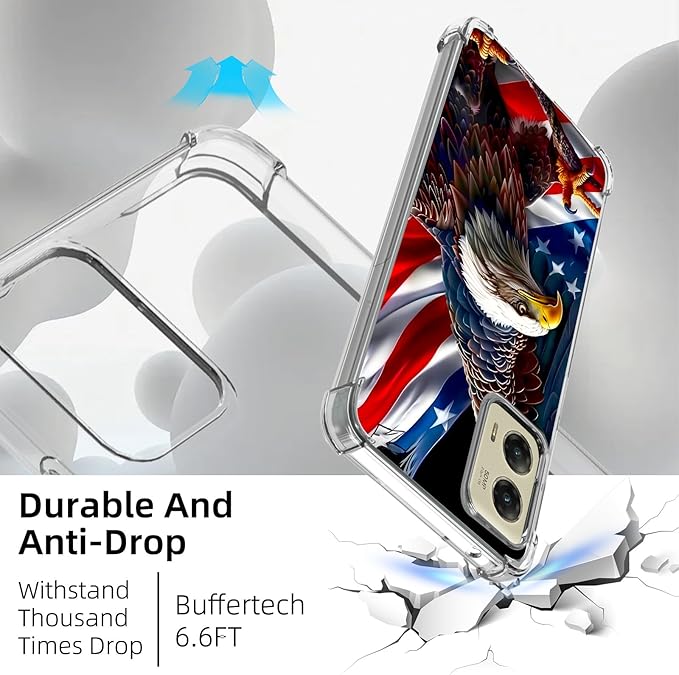 for Motorola G Stylus 5G 2024 Clear Phone Case, Lightweight Transparent TPU, Shockproof Four Corner Anti-Fall Case 6.7" American Flag Eagle for Moto G Stylus 5G 2024, Screen Protector Film