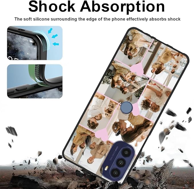 Personalized Photo Case for Motorola Moto G 5G 2022 6.5 inch, Thin Slim Soft Rubber Black Phone Cover, Custom Picture Collage Pink Heart Cute Case for Women Girl, Gift for Birthday Anniversary